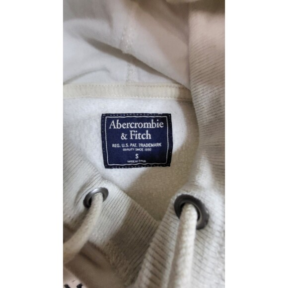 Abercrombie & Fitch White Pullover Unisex Small Hoodie Tiger Logo Y2K - Picture 3 of 6